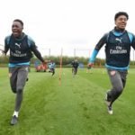 Arsenal players train ahead of Huddersfield Town match