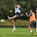Mustafi and Mkhitaryan in training