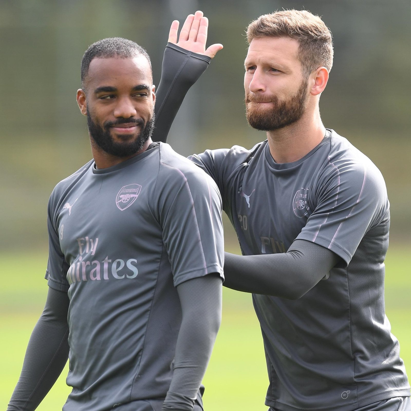 Aubameyang and Mustafi having fun in training